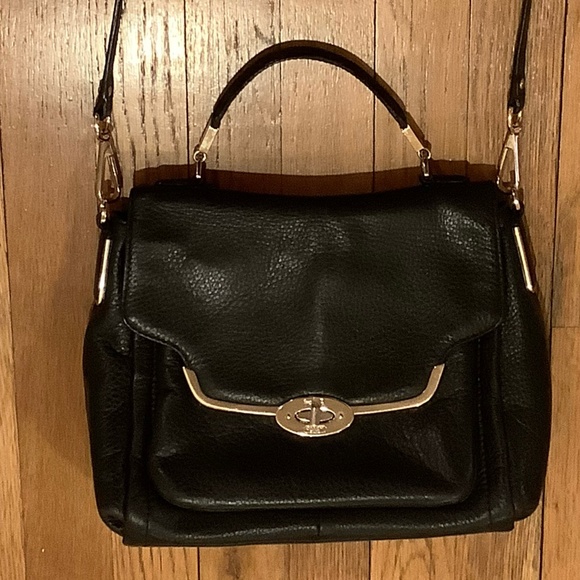 COACH Top Handle Satchel Crossbody Black Leather with Royal Blue Interior - Picture 2 of 13